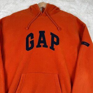 Vintage Gap Sweatshirt Men's XL Orange Hoodie 90s Fleece Spellout Pullover
